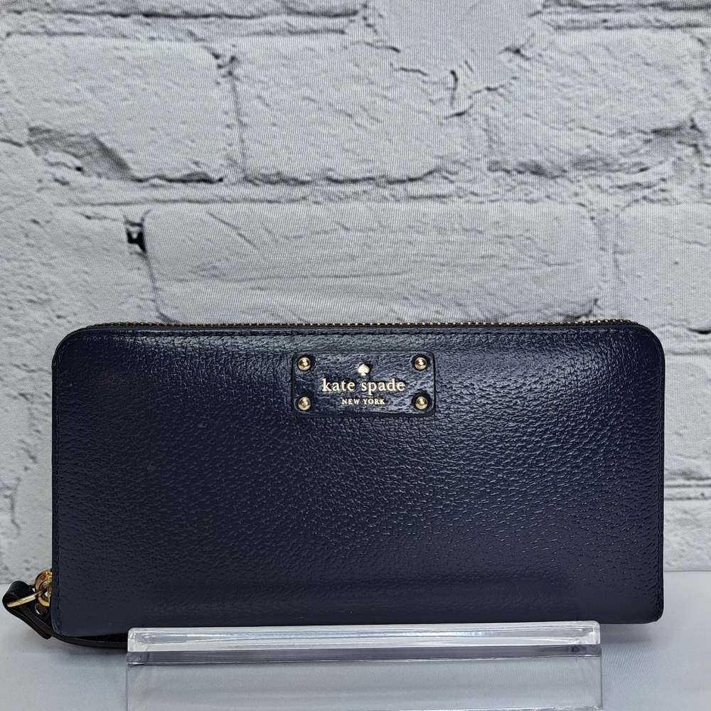 KATE SPADE LONG WALLET LEATHER FULL-ZIP CLOSURE SIGNATURE LINING NOŴEA NAVY